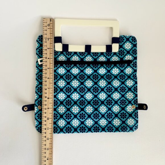 Old Navy Convertible Mod Flower Clutch Purse Bag Blue White Navy Preppy Retro - Picture 9 of 13